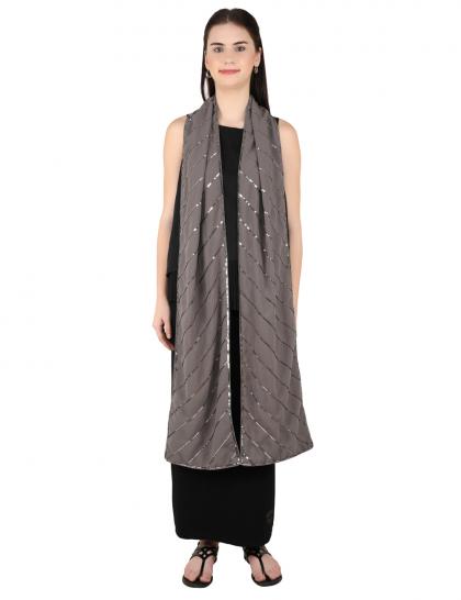 Grey Georgette Stole With Diagnol Sequin